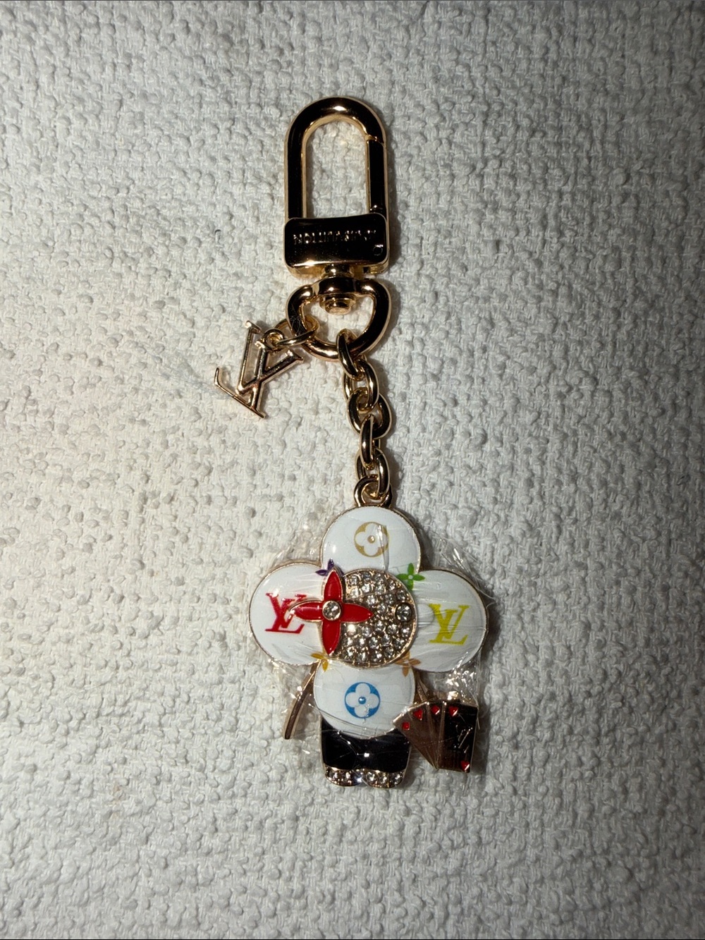 Inspired Gold-tone Multicolor Flower Keychain Charm